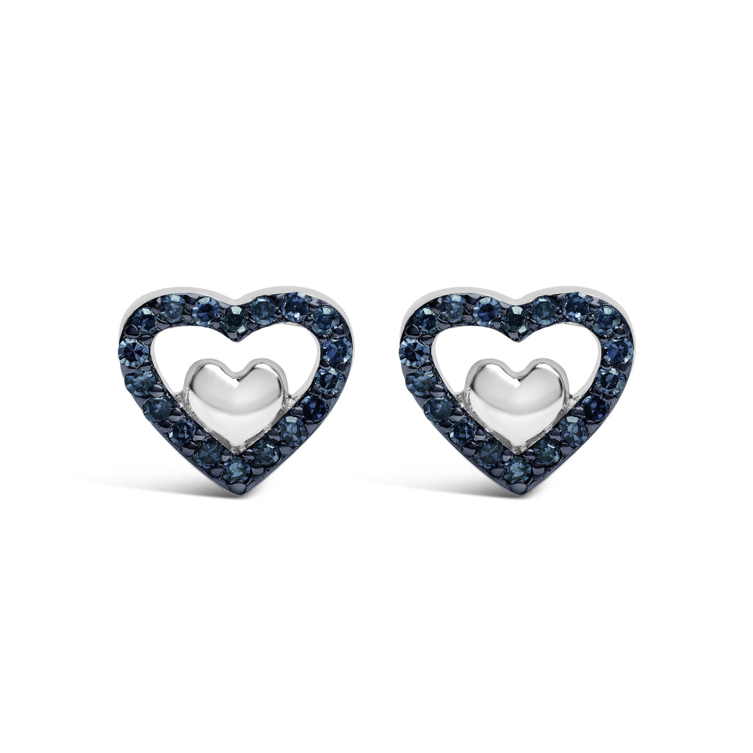 925 Sterling Silver 1/6 Cttw Diamond Open Double Heart Stud Earrings (I-J Color, I3 Clarity)