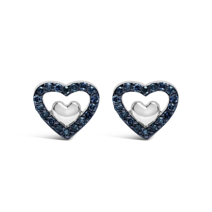 925 Sterling Silver 1/6 Cttw Diamond Open Double Heart Stud Earrings (I-J Color, I3 Clarity)
