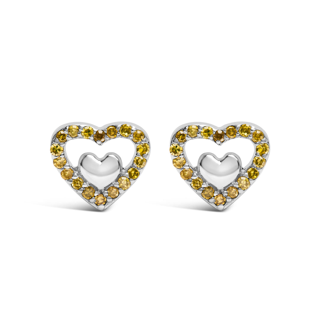 925 Sterling Silver 1/6 Cttw Diamond Open Double Heart Stud Earrings (I-J Color, I3 Clarity)
