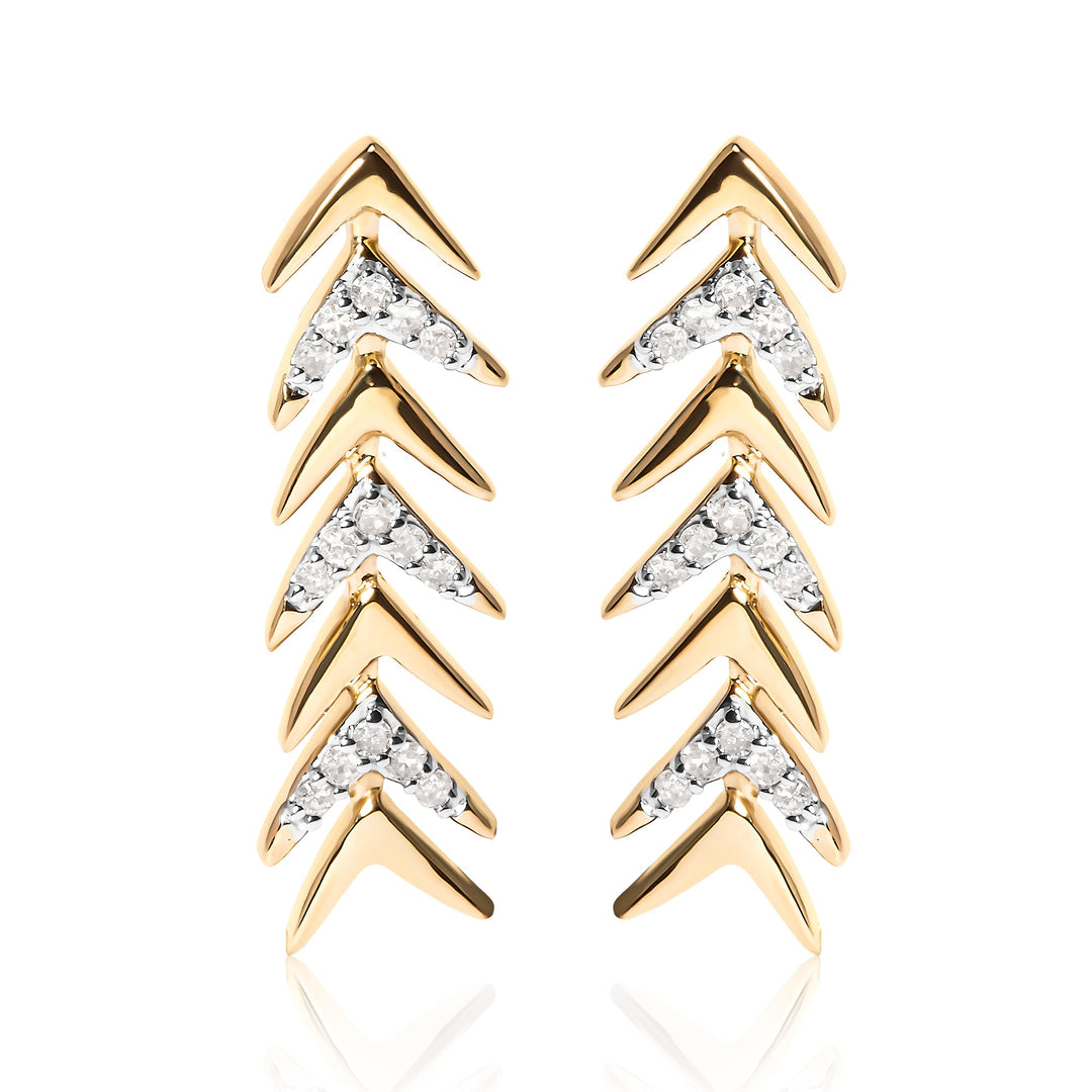 18K Yellow Gold Plated .925 Sterling Silver 1/5 Cttw Diamond Chevron Arrow Stud Earring (I-J Color, I2-I3 Clarity)
