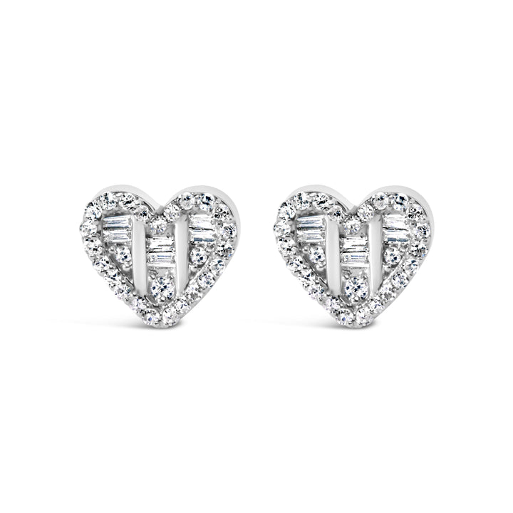 14K Yellow Gold Plated .925 Sterling Silver 1/2 Cttw Round and Baguette Diamond Composite Heart Shaped Stud Earring (I-J Color, SI2-I1 Clarity)