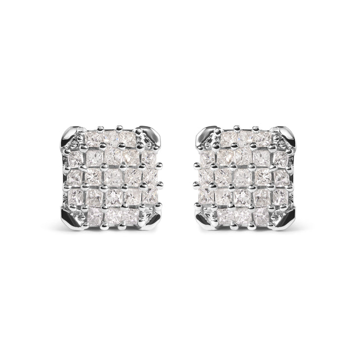 10K White Gold 3/4 Cttw Princess Diamond Composite Open Frame Stud Earrings (I-J Color, I1-I2 Clarity)