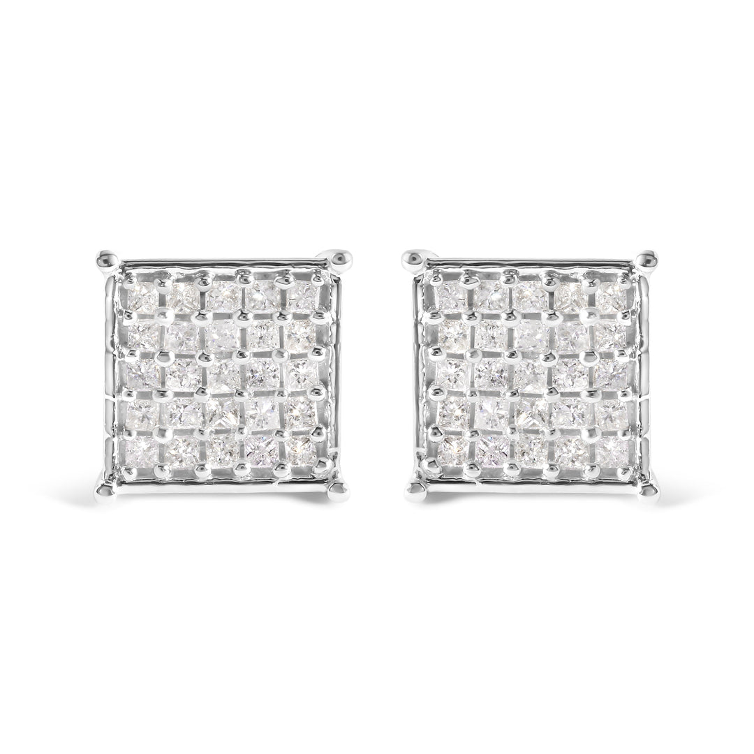 10K White Gold 3/4 Cttw Princess Diamond Composite Stud Earrings (I-J Color, I1-I2 Clarity)