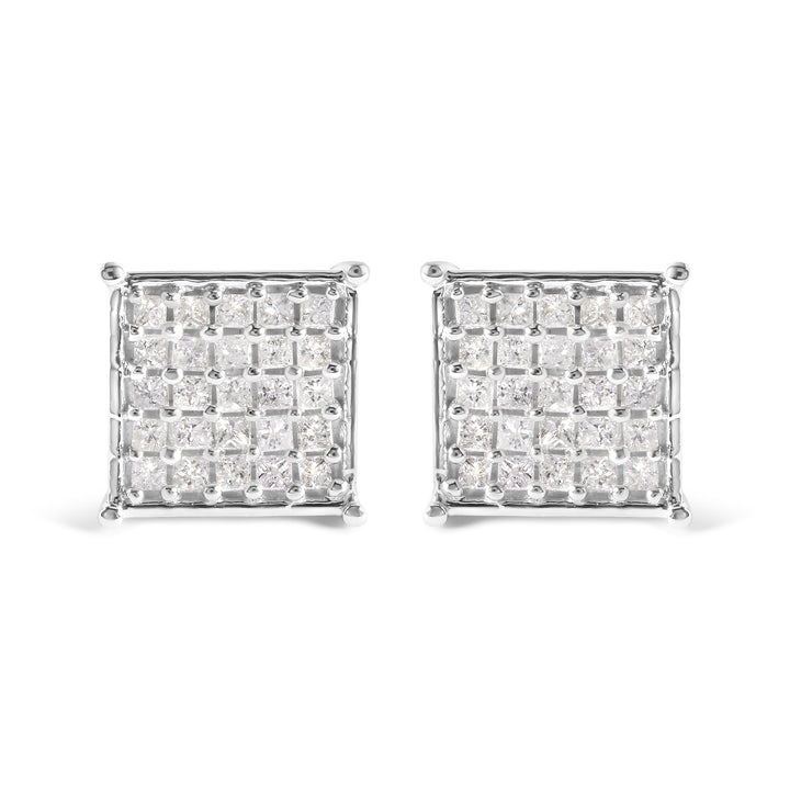 10K White Gold 3/4 Cttw Princess Diamond Composite Stud Earrings (I-J Color, I1-I2 Clarity)