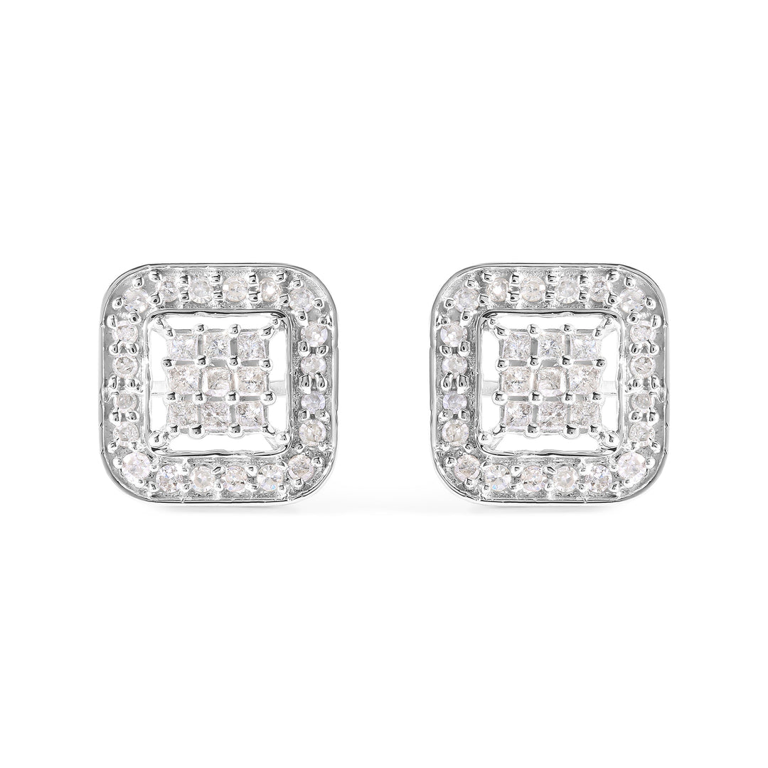 10K White Gold 5/8 Cttw Diamond Square Shaped Composite Stud Earrings (I-J Color, I1-I2 Clarity)