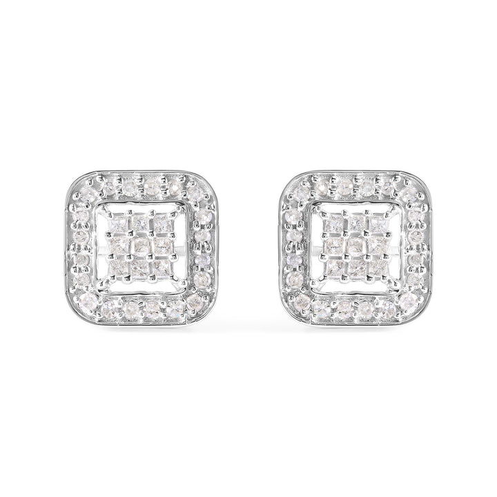 10K White Gold 5/8 Cttw Diamond Square Shaped Composite Stud Earrings (I-J Color, I1-I2 Clarity)