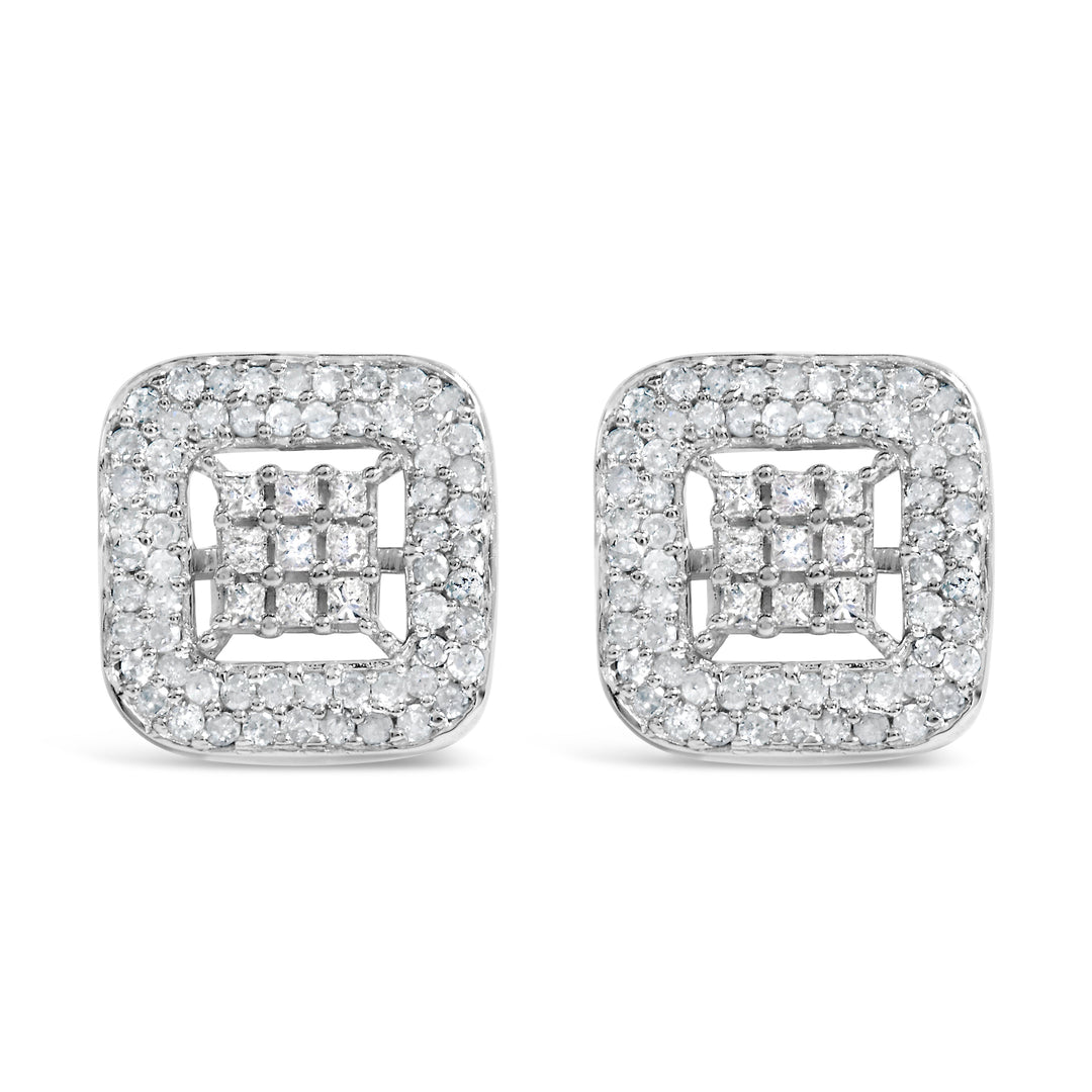 10K White Gold 1.00 Cttw Diamond Composite and Halo Stud Earrings (I-J Color, I1-I2 Clarity)