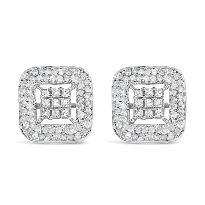 10K White Gold 1.00 Cttw Diamond Composite and Halo Stud Earrings (I-J Color, I1-I2 Clarity)