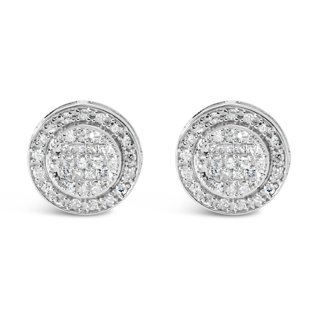 .925 Sterling Silver 3/4 Cttw Diamond Composite and Halo Stud Earrings (H-I Color, SI1-SI2 Clarity)