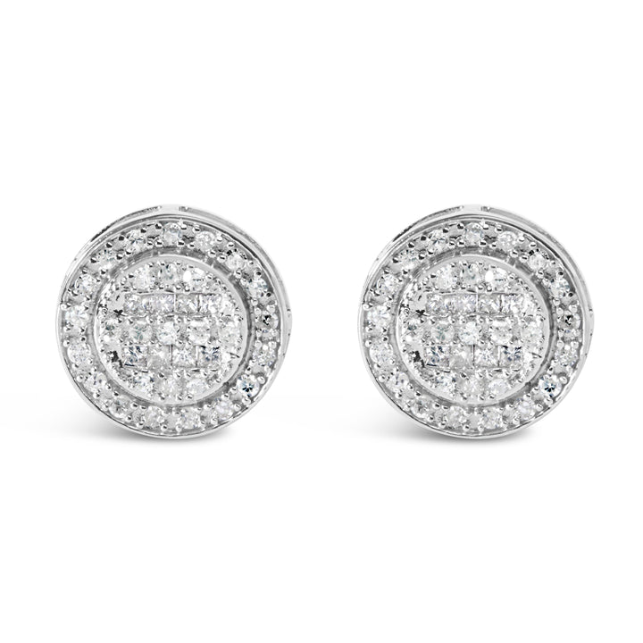 .925 Sterling Silver 3/4 Cttw Diamond Composite and Halo Stud Earrings (H-I Color, SI1-SI2 Clarity)