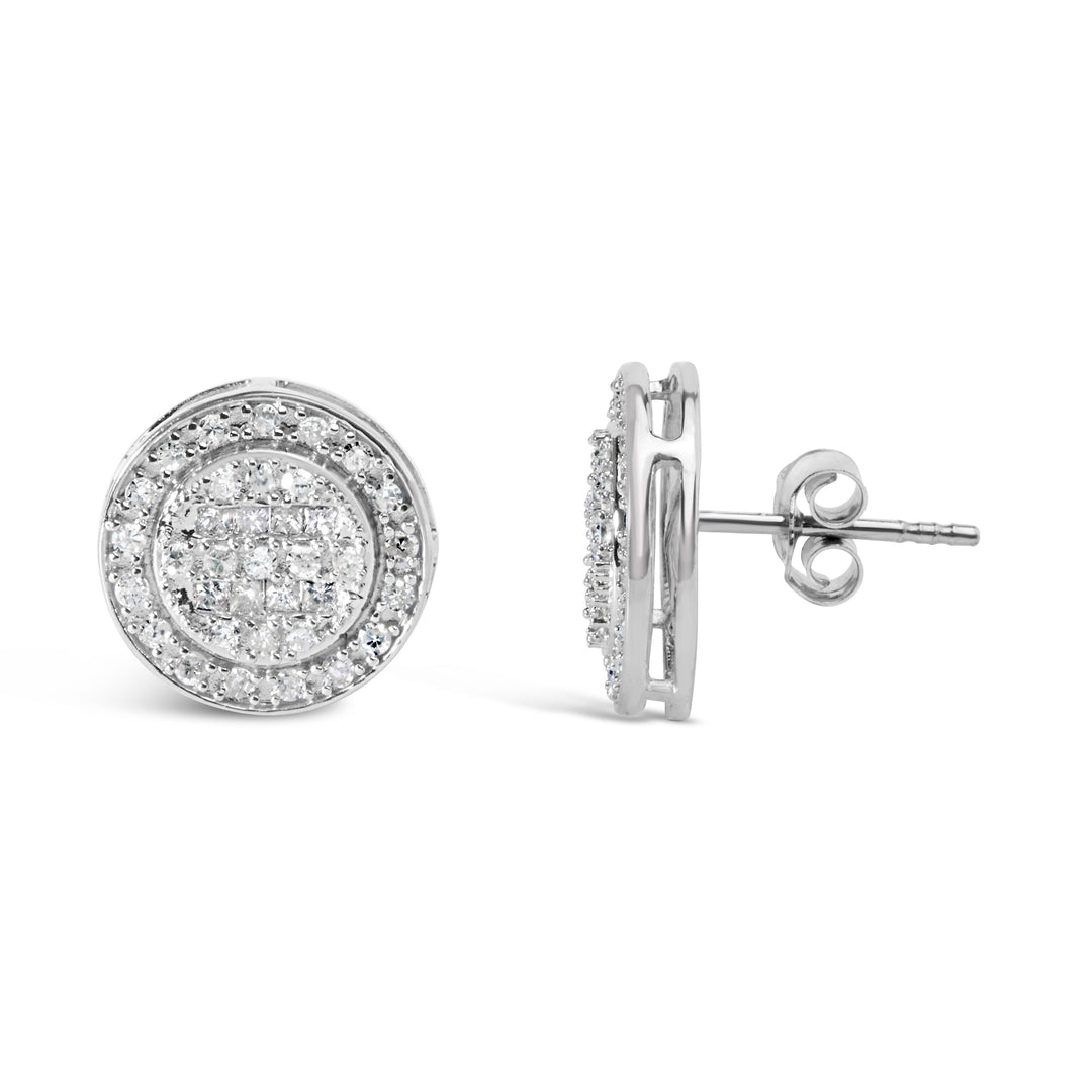 .925 Sterling Silver 3/4 Cttw Diamond Composite and Halo Stud Earrings (H-I Color, SI1-SI2 Clarity)