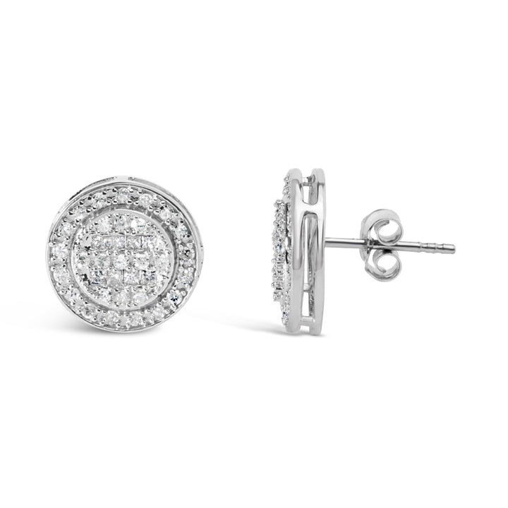 .925 Sterling Silver 3/4 Cttw Diamond Composite and Halo Stud Earrings (H-I Color, SI1-SI2 Clarity)
