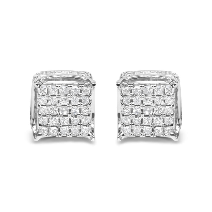10K White Gold 1/2 Cttw Princess Cut Diamond Square Shaped Multi Stone Stud Earrings (H-I Color, SI1-SI2 Clarity)