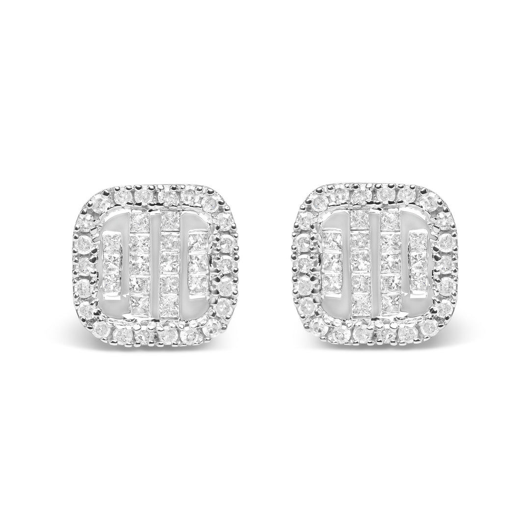 10K White Gold Invisible Set 1/2 Cttw Diamond Composite and Halo Stud Earrings (H-I Color, I1-I2 Clarity)