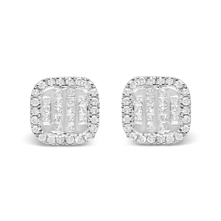 10K White Gold Invisible Set 1/2 Cttw Diamond Composite and Halo Stud Earrings (H-I Color, I1-I2 Clarity)
