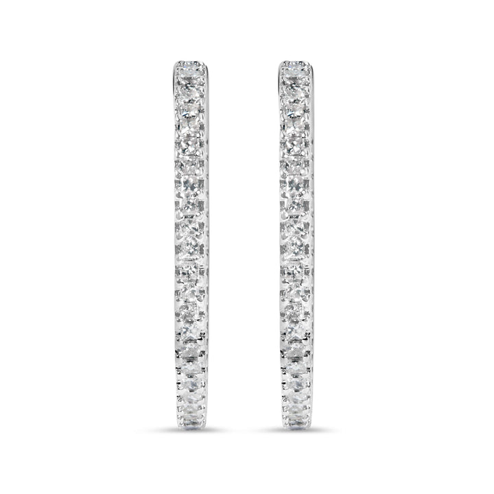 925 Sterling Silver 1.0 Cttw Princess Diamond Inside Out Hoop Earrings (I-J Color, I1-I2 Clarity) - 23 MM