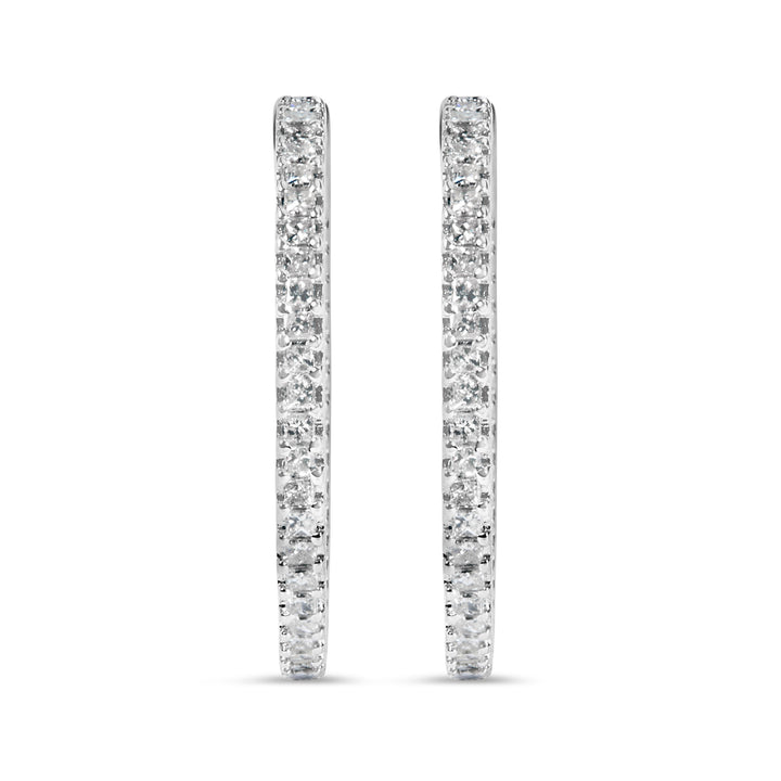 14K White Gold 1.0 Cttw Princess Diamond Inside Out Hoop Earrings (H-I Color, I1-I2 Clarity) - 23 MM