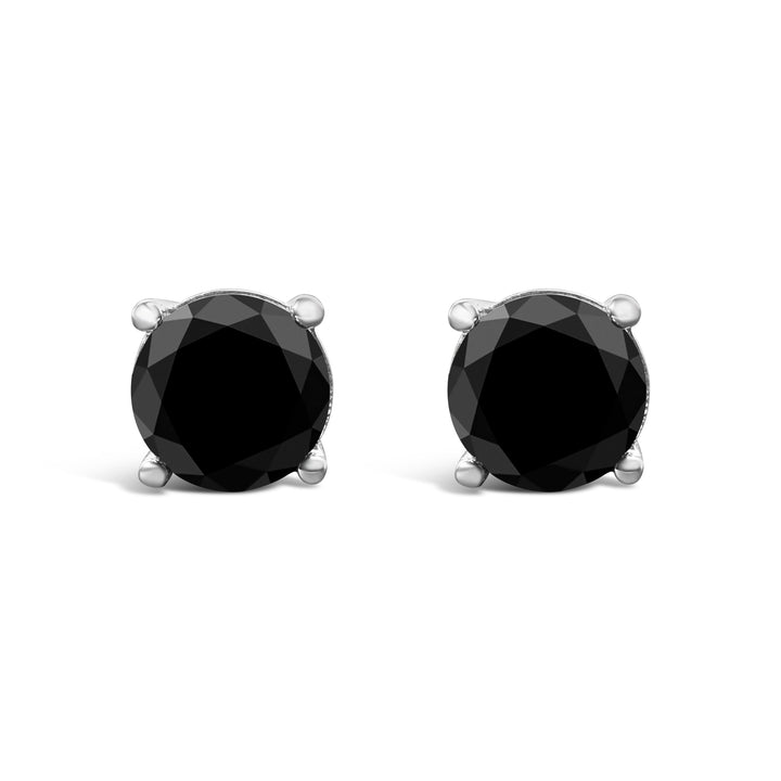 14K White Gold 2.00 Cttw Round Brilliant-Cut Black Diamond Classic 4-Prong Stud Earrings with Screw Backs (Fancy Color-Enhanced, I2-I3 Clarity)
