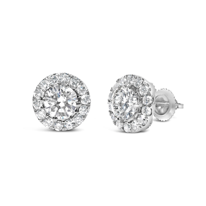 14K White Gold 3.0 Cttw Lab-Grown Diamond Hidden Halo Stud Earrings