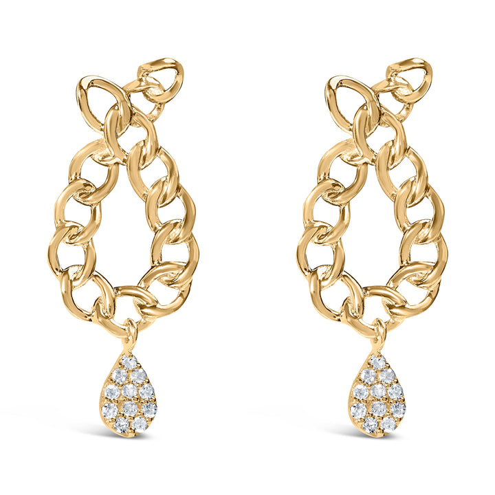 14K Yellow Gold Plated .925 Sterling Silver 1/10 Cttw Diamond Chain Link Teardrop Dangle Earrings (H-I Color, I1-I2 Clarity)