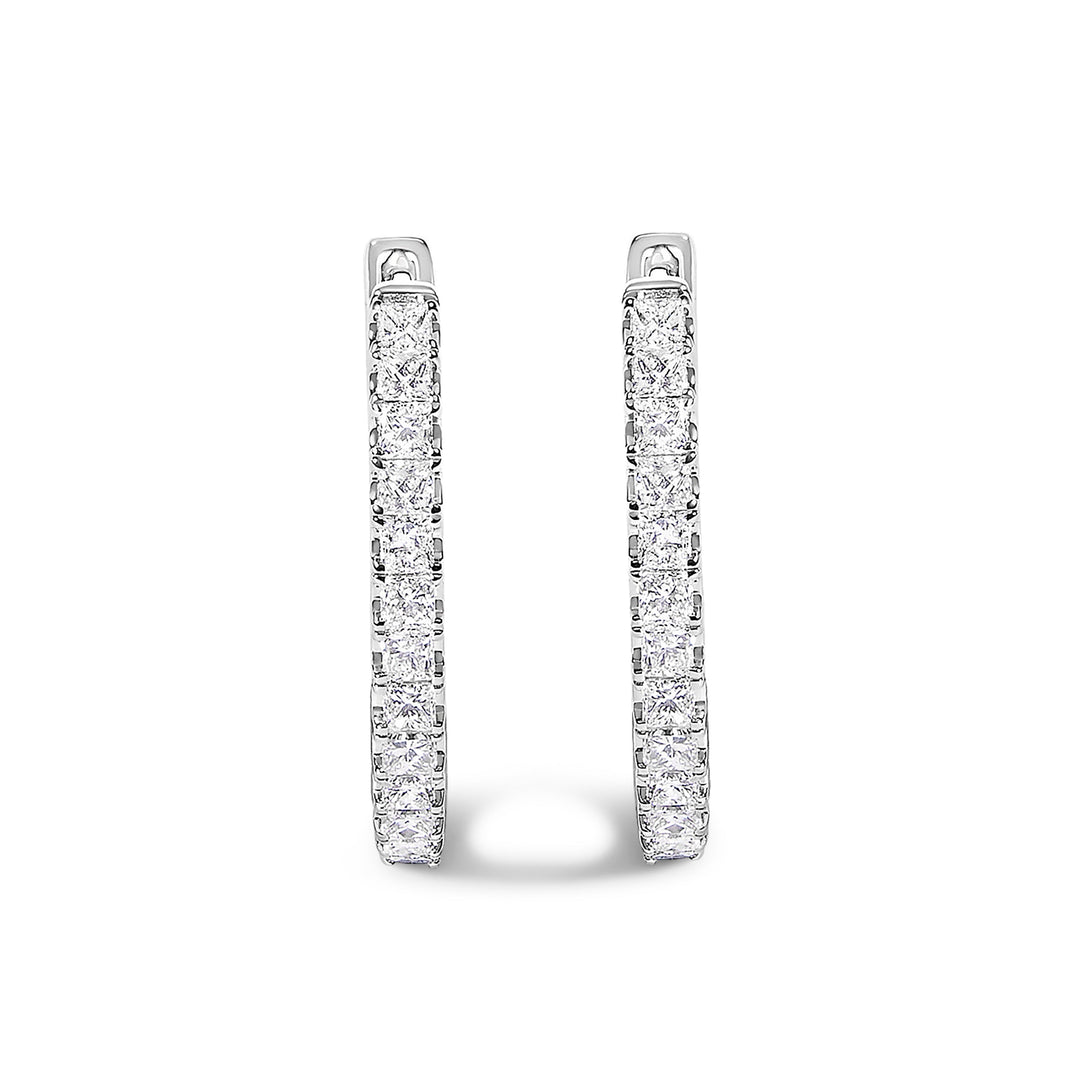 14K White Gold 2.00 Cttw Princess Diamond Inside Out Elongated Hoop Earrings