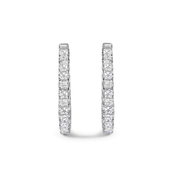 14K White Gold 2.00 Cttw Princess Diamond Inside Out Hoop Earrings