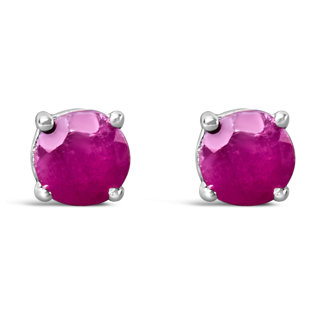 .925 Sterling Silver 3.5 MM Created Round Red Garnet Solitaire Stud Earrings