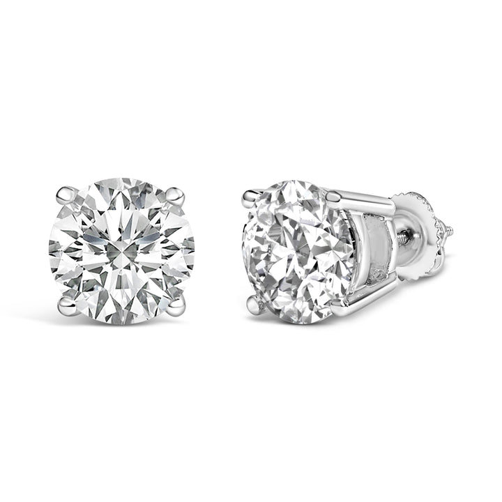 14K White Gold 4.0 Cttw Round Lab Grown Diamond Solitaire Stud Earrings with Screw Backs