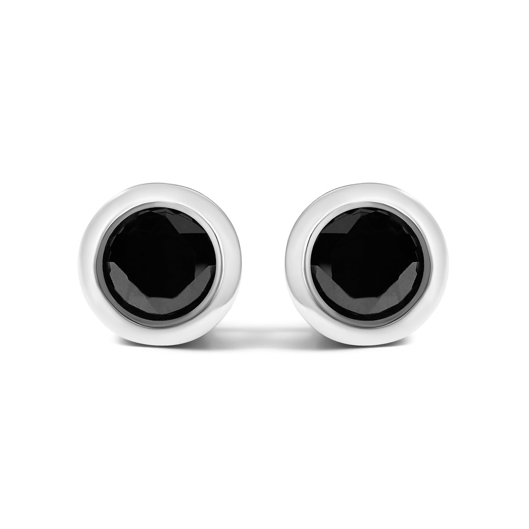 .925 Sterling Silver 4.00 Cttw Round Brilliant-Cut Black Diamond Bezel-Set Stud Earrings with Screw Backs (Fancy Color-Enhanced, I2-I3 Clarity)