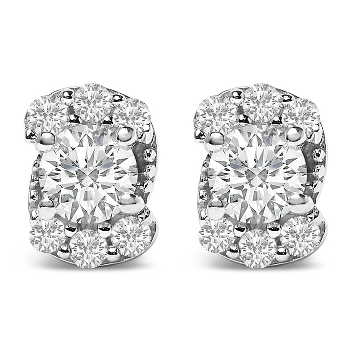 Sterling Silver 1/3 Cttw Lab Grown Diamond Halo Swirl Stud Earrings