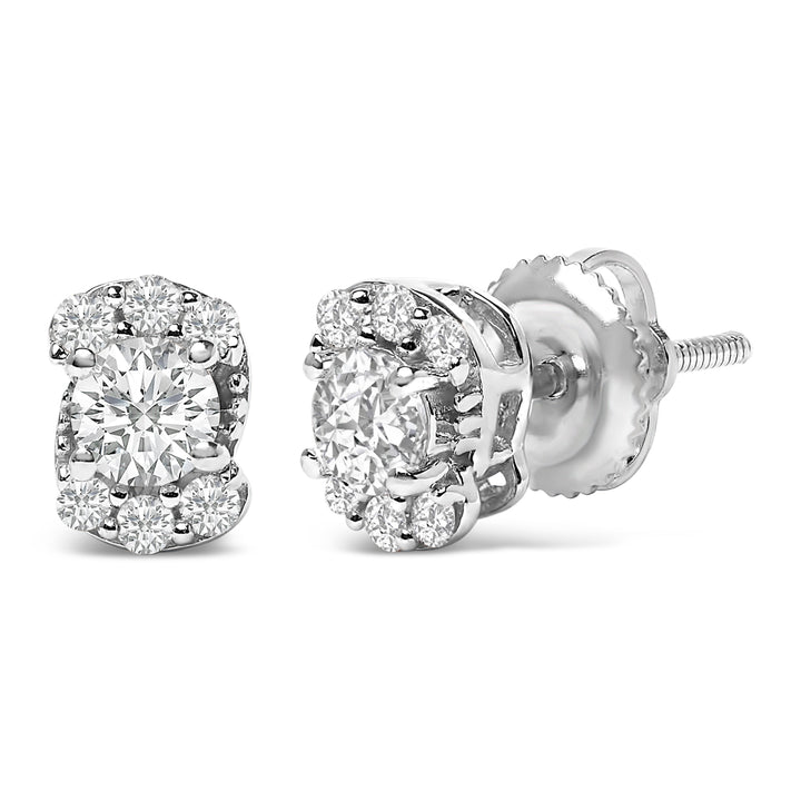 Sterling Silver 1/3 Cttw Lab Grown Diamond Halo Swirl Stud Earrings