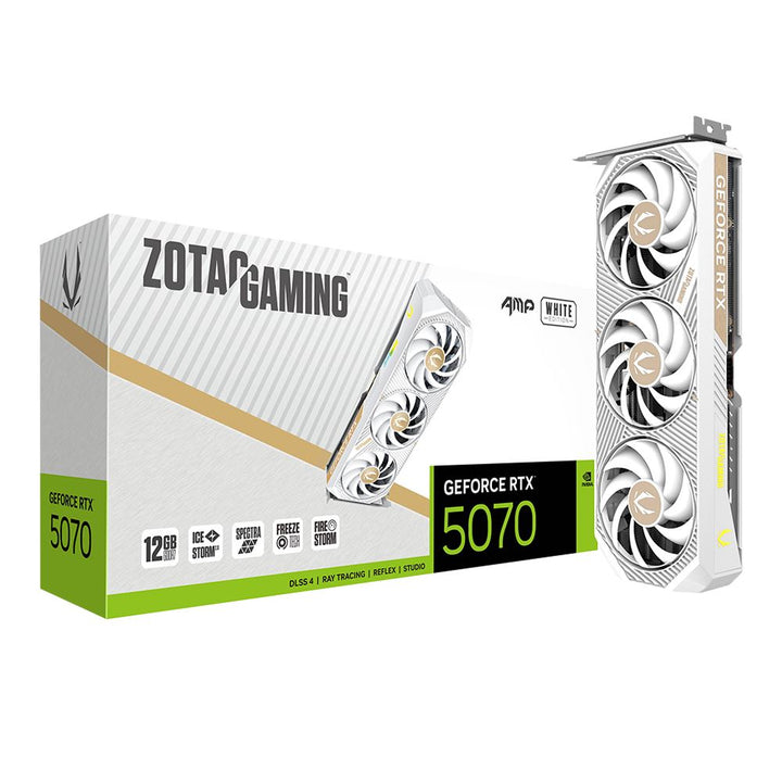 Zotac NVIDIA GeForce RTX 5070 AMP White Overclocked Triple Fan 12GB GDDR7 PCIe 5.0 Graphics Card