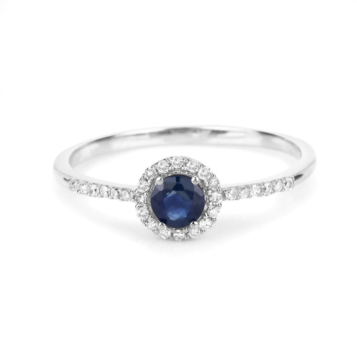 0.38 Carat Genuine Blue Sapphire and White Diamond 14K White Gold Ring