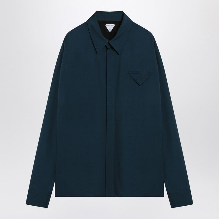 Bottega Veneta Men Petrol Blue Wool Shirt