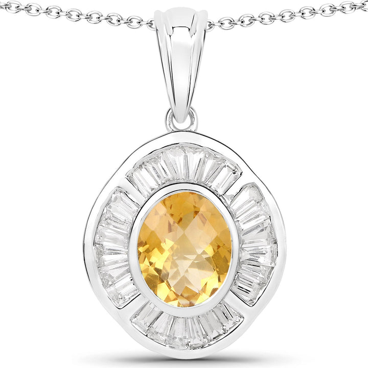 4.18 Carat Genuine Citrine and White Topaz .925 Sterling Silver Pendant