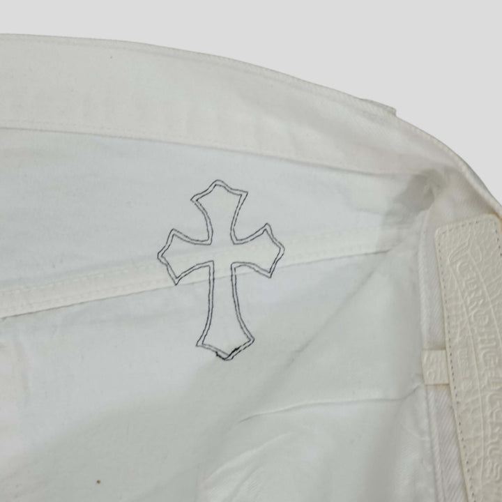 Chrome Hearts Levis Cross Patch Jeans in White / Leopard interior cross patch detail