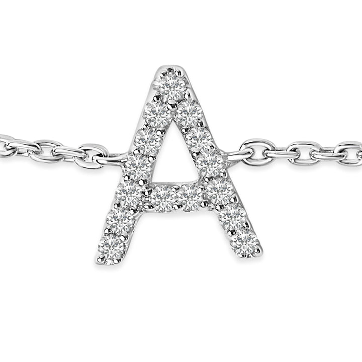 10K White Gold Diamond Accent "A" Initial Charm and Link Bracelet