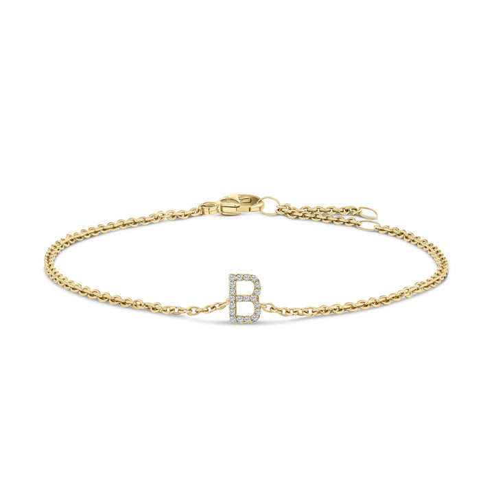10K White Gold Diamond Accent "A" Initial Charm and Link Bracelet