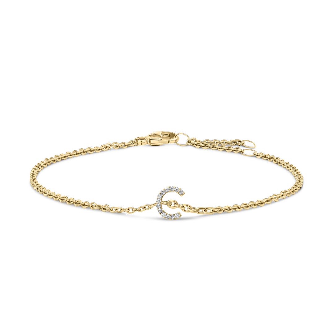 10K White Gold Diamond Accent "A" Initial Charm and Link Bracelet