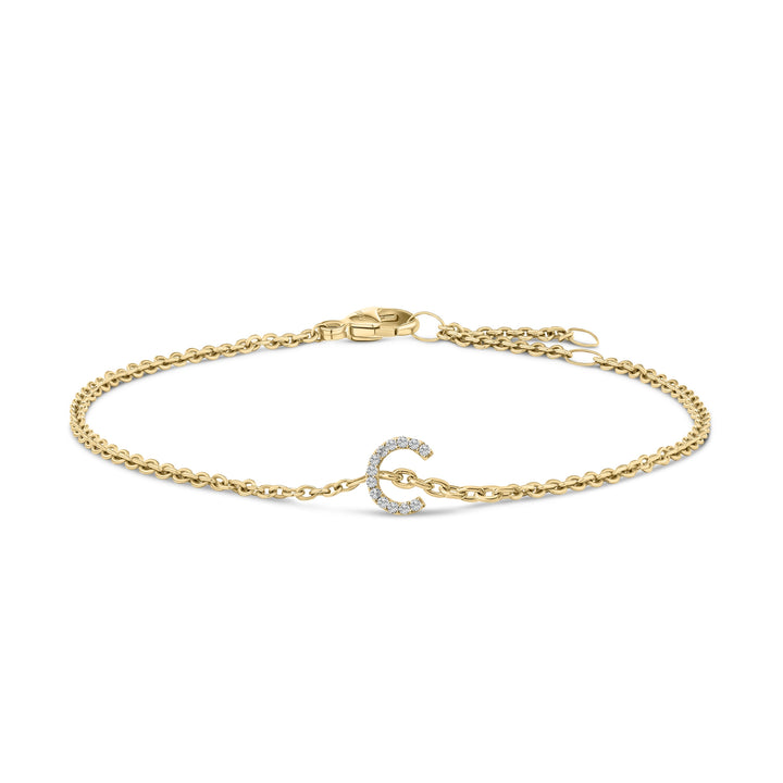 10K White Gold Diamond Accent "A" Initial Charm and Link Bracelet