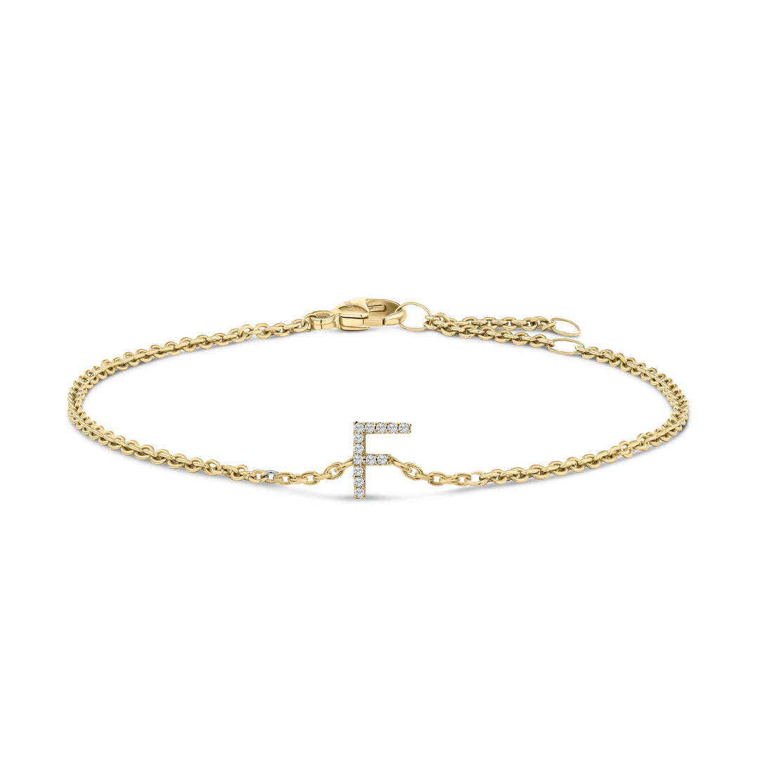 10K White Gold Diamond Accent "A" Initial Charm and Link Bracelet