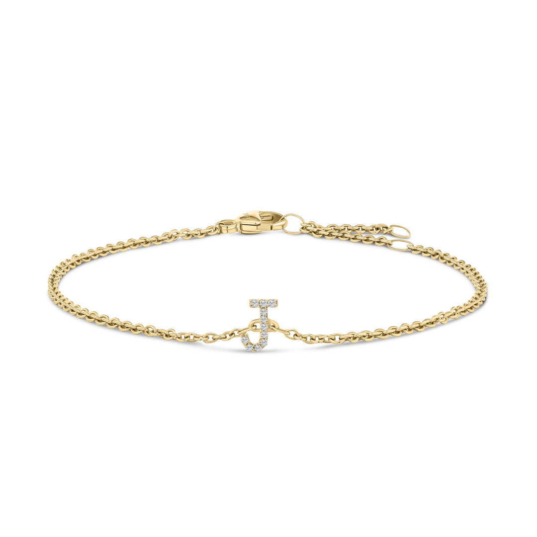 10K White Gold Diamond Accent "A" Initial Charm and Link Bracelet
