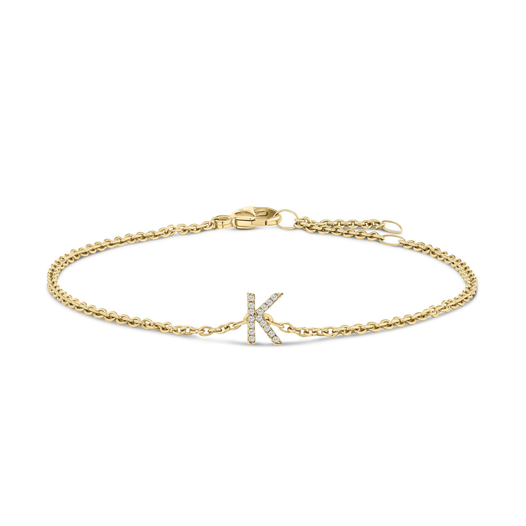 10K White Gold Diamond Accent "A" Initial Charm and Link Bracelet
