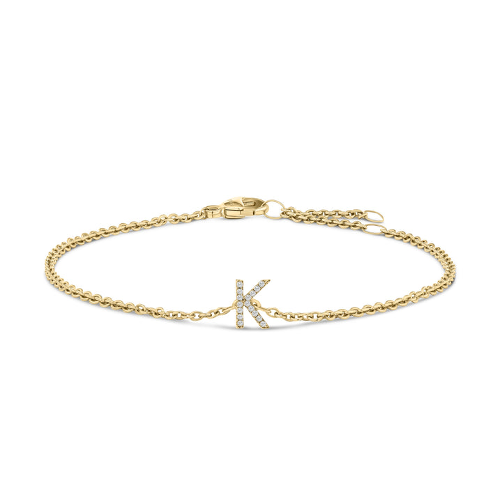 10K White Gold Diamond Accent "A" Initial Charm and Link Bracelet