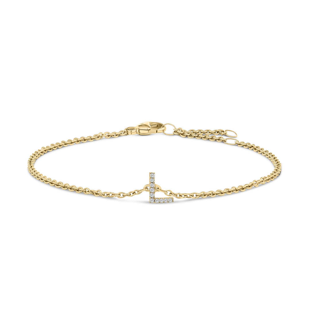 10K White Gold Diamond Accent "A" Initial Charm and Link Bracelet