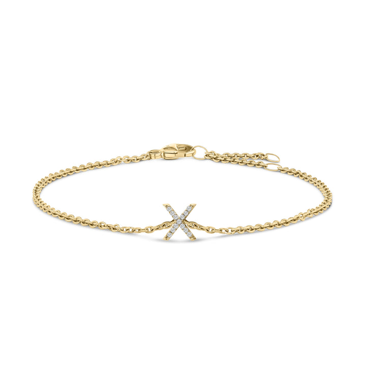 10K White Gold Diamond Accent "A" Initial Charm and Link Bracelet
