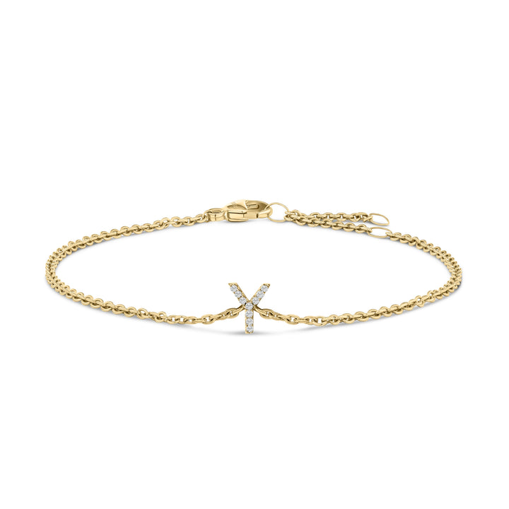 10K White Gold Diamond Accent "A" Initial Charm and Link Bracelet