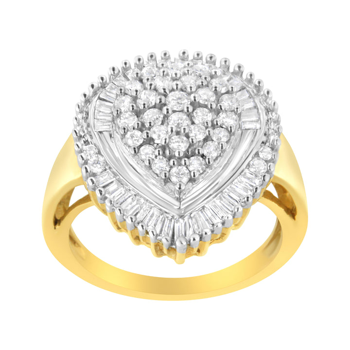 10K Yellow Gold 1.0 Cttw Round and Baguette Cut Diamond Oval Shaped Cluster Ring (I-J Color, I1-I2 Clarity) - Size 7
