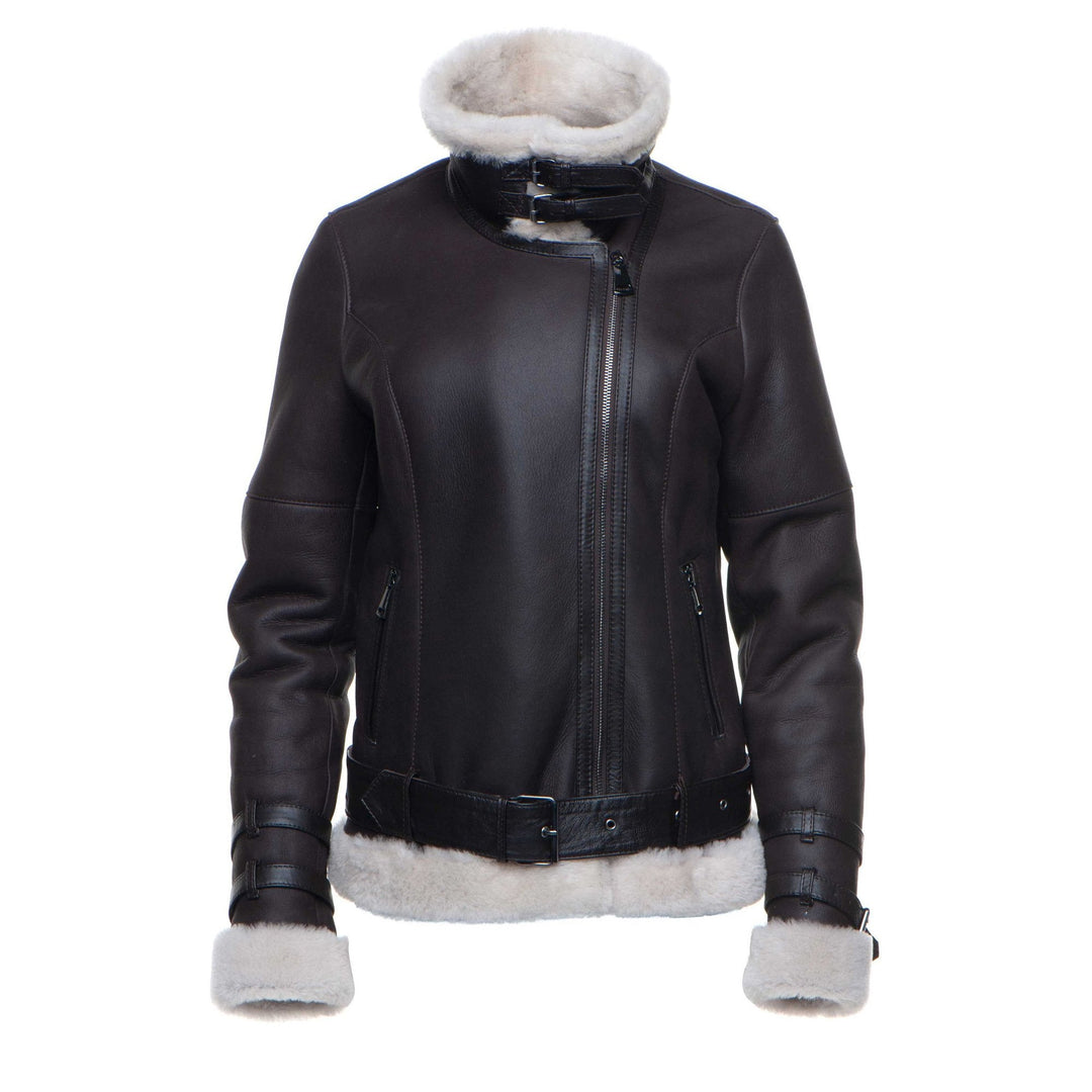 Jaynes Sheepskin Brown Biker Shearling Jacket