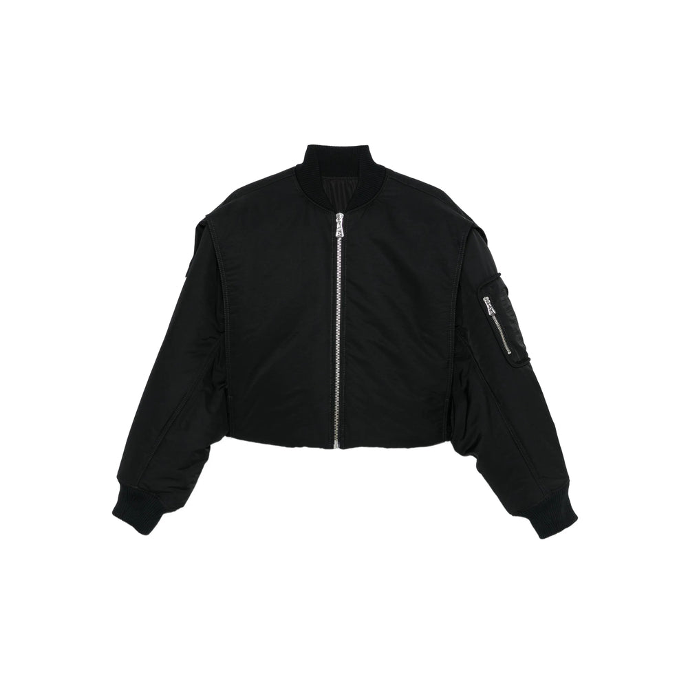 Black bomber jacket on a white background